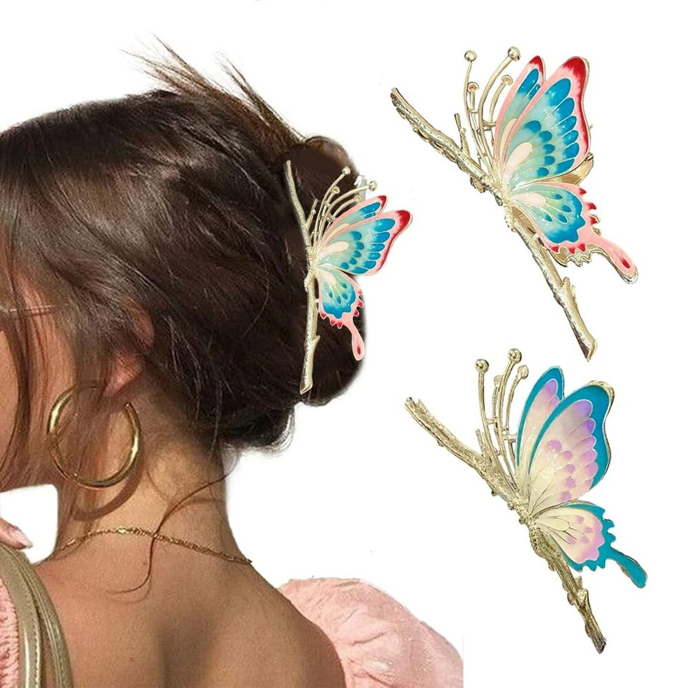 Butterfly Hair Jaw Clips for Women - Strong Hold - Large Non-Slip Metal Sparkly